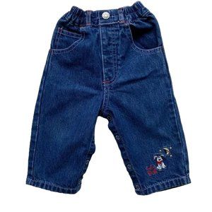 BUM Equipment Blue Denim Pull-On Embroidered Dog and Moon Jeans Size 0-3 Months